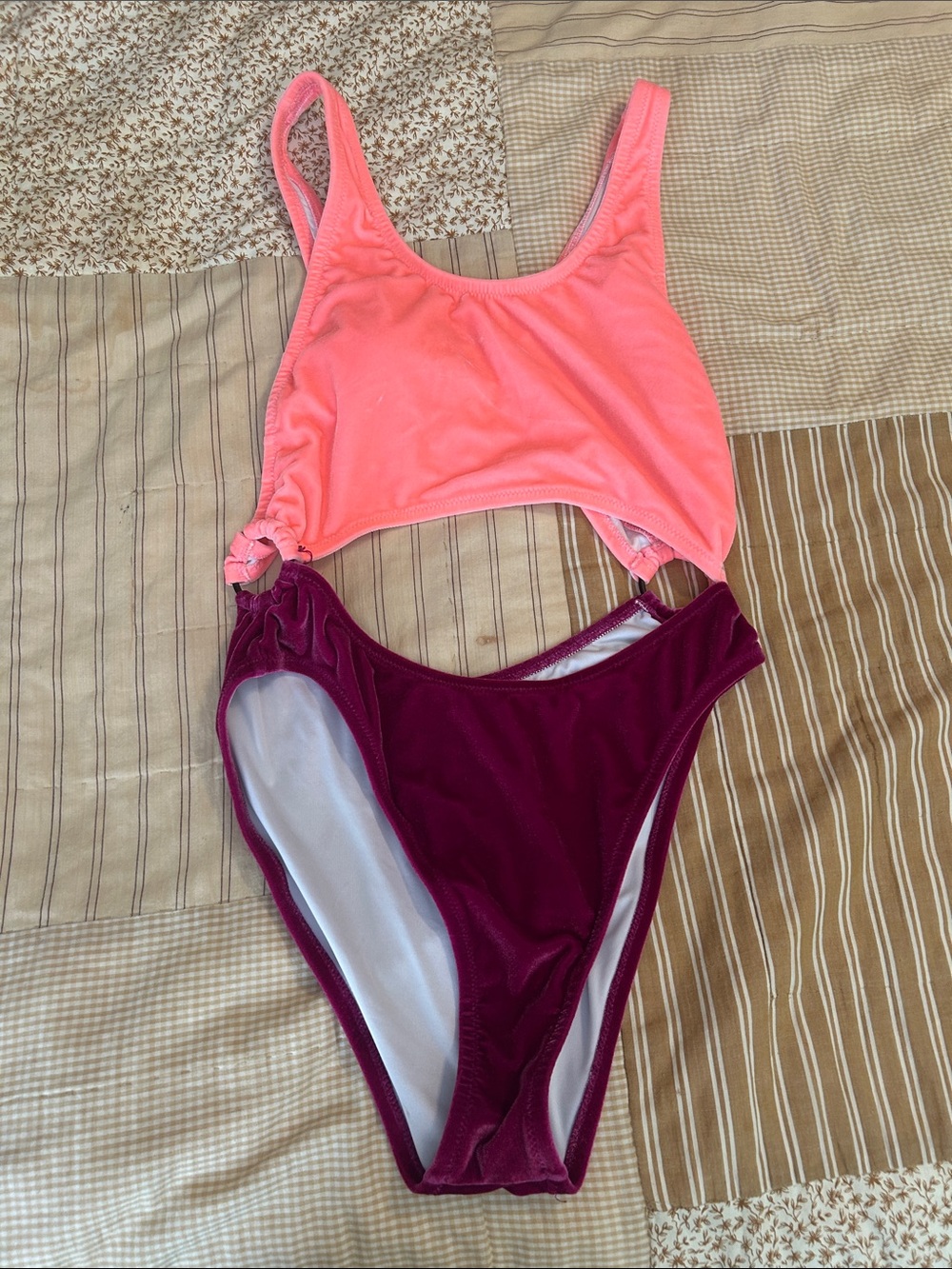 PINK one piece bathing suit with cutouts size large purple and pink